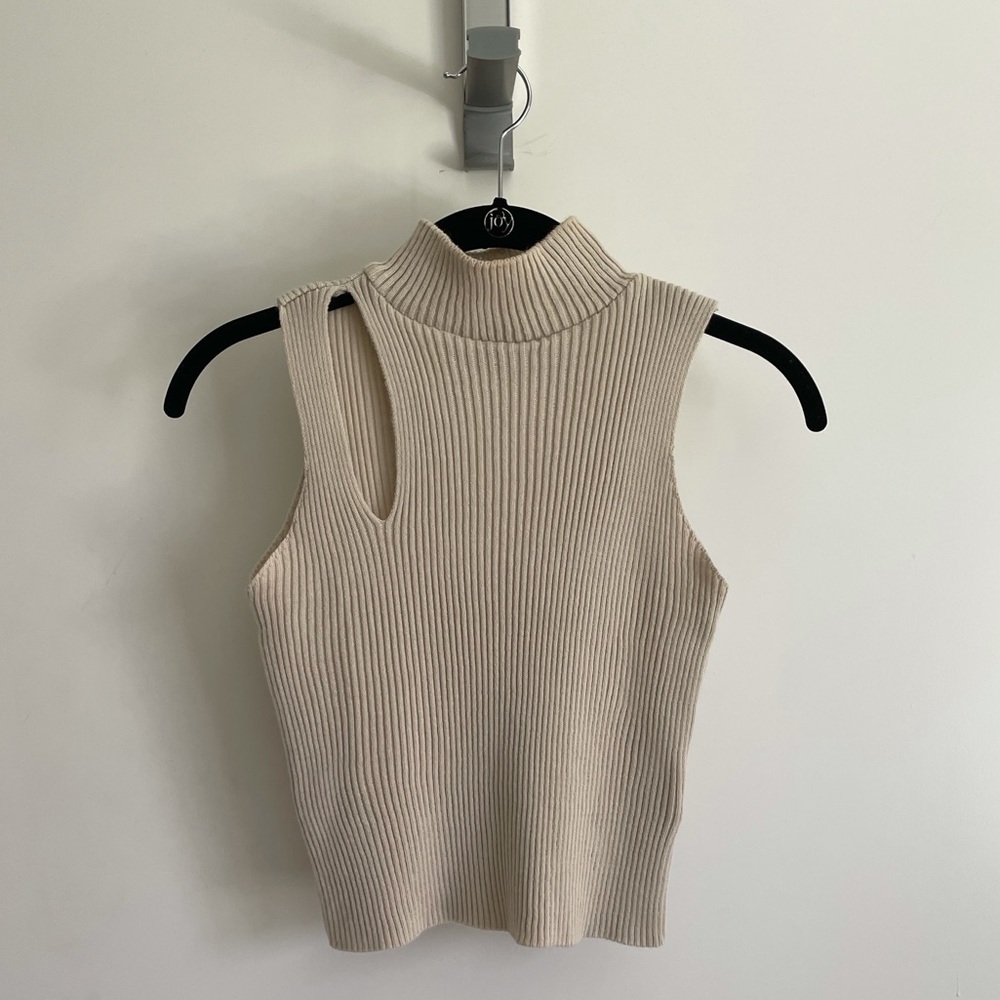 Petite Sand Cut Out Sleeveless Top